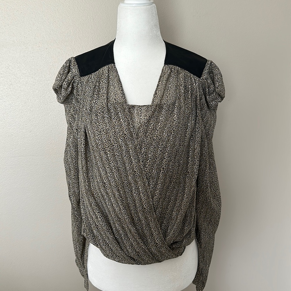 Snakeskin ruched long sleeve blouse BCBG